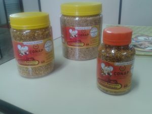 A CONAP comercializa o Pólen Apícola Desidratado em embalagens de 100, 250 e 500 gramas,